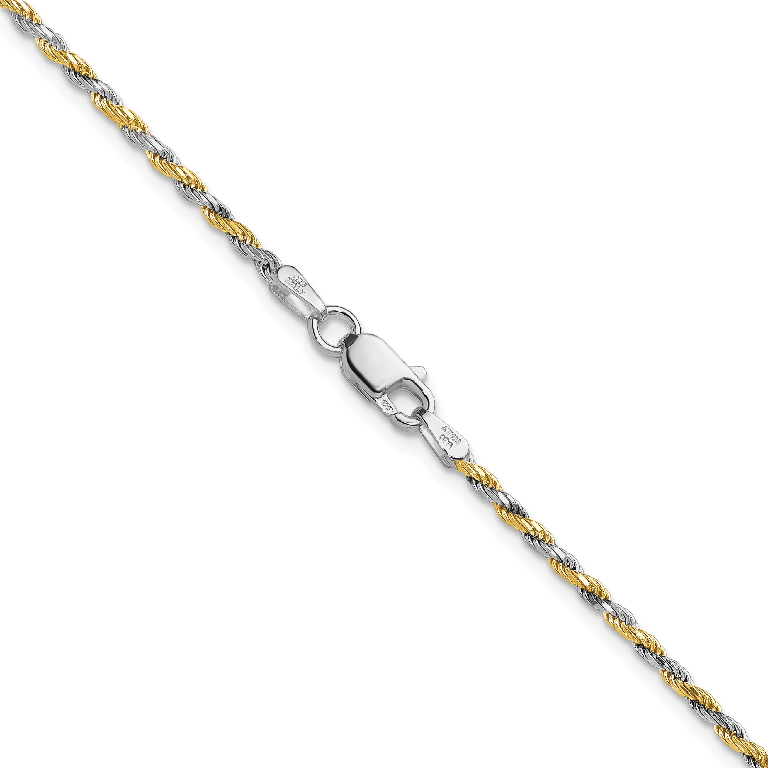18 Inch Sterling Silver And Vermeil 1.85mm Diamond-Cut Rope Chain Necklace