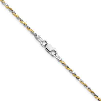 20 Inch Sterling Silver And Vermeil 1.85mm Diamond-Cut Rope Chain Necklace
