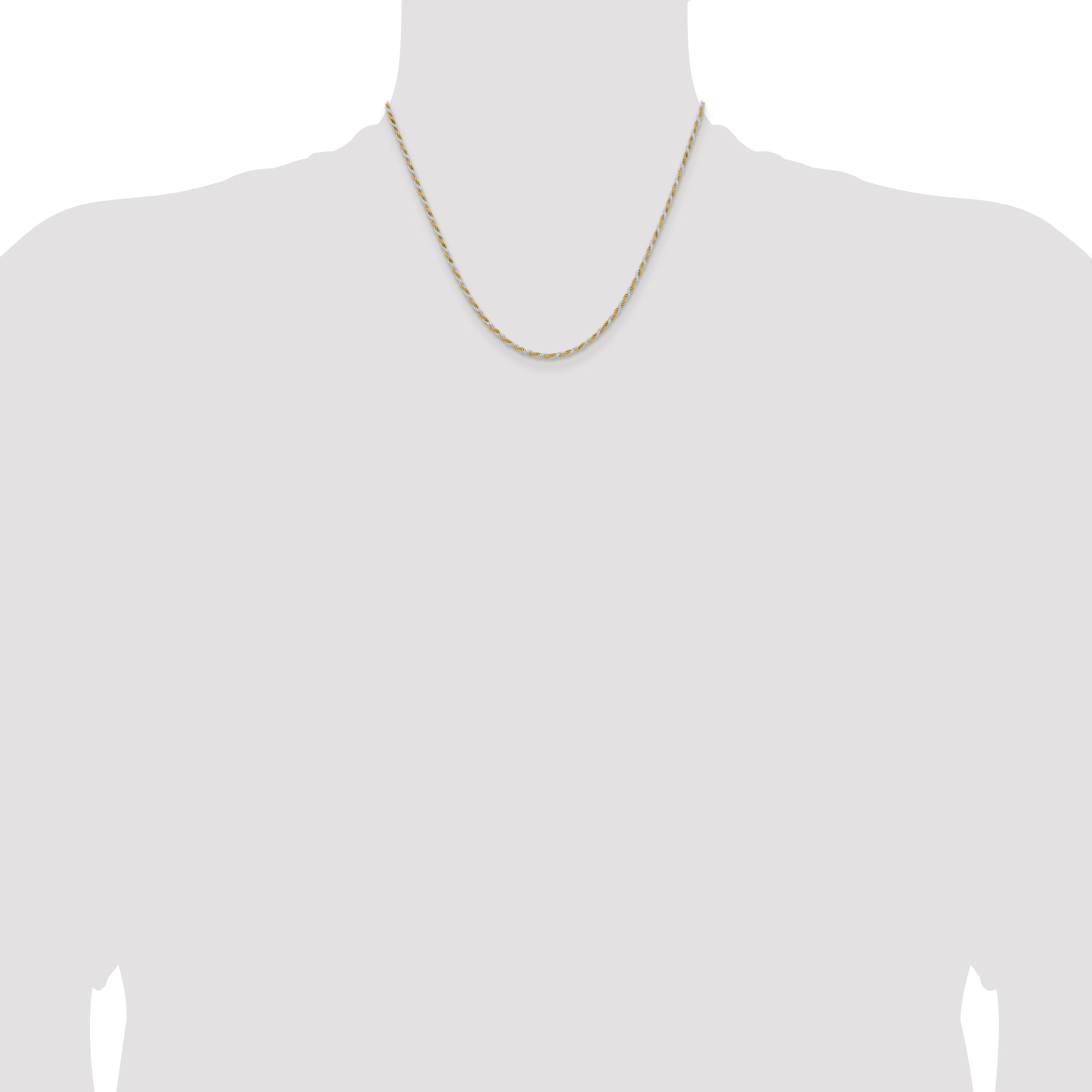18 Inch Sterling Silver And Vermeil 1.85mm Diamond-Cut Rope Chain Necklace