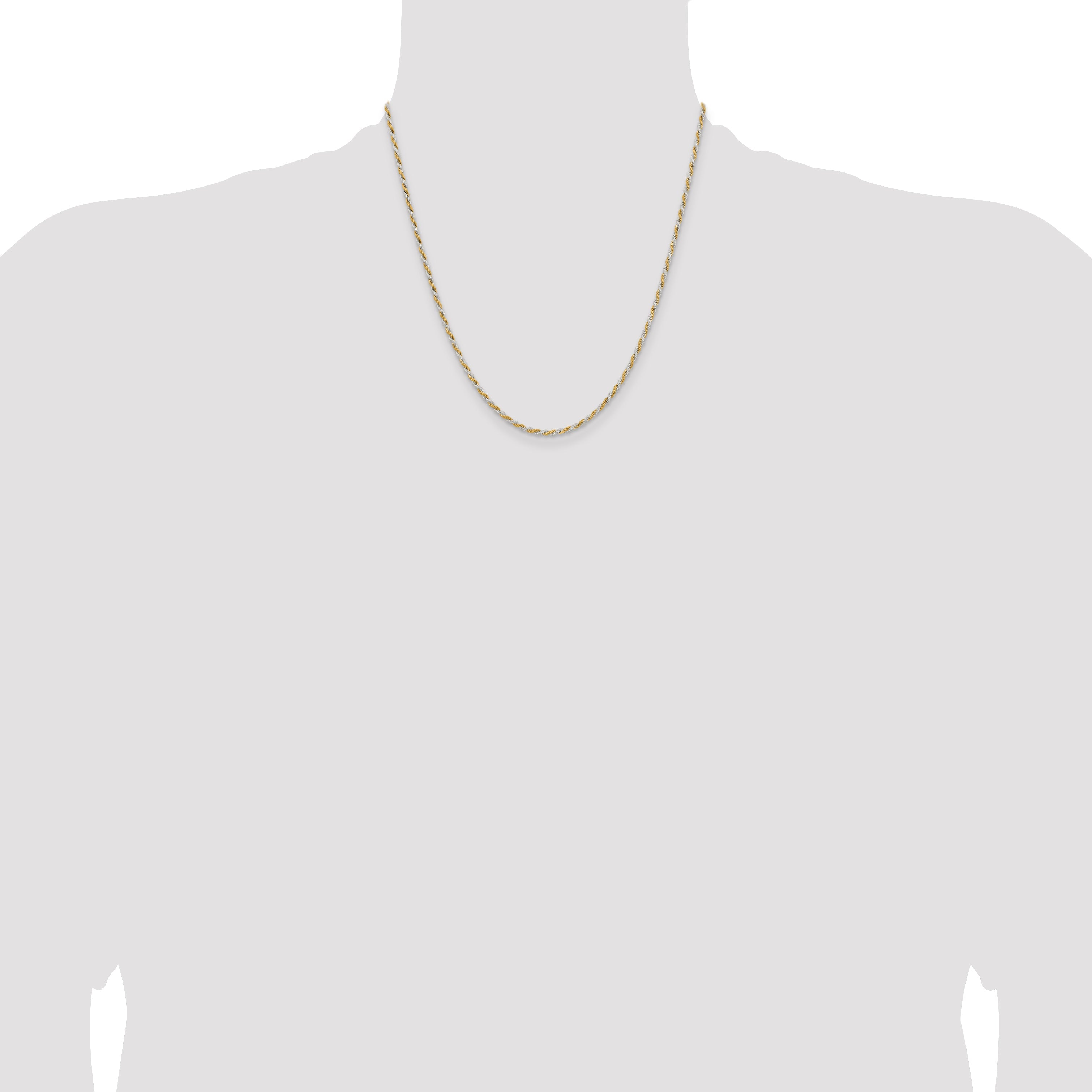 20 Inch Sterling Silver And Vermeil 1.85mm Diamond-Cut Rope Chain Necklace