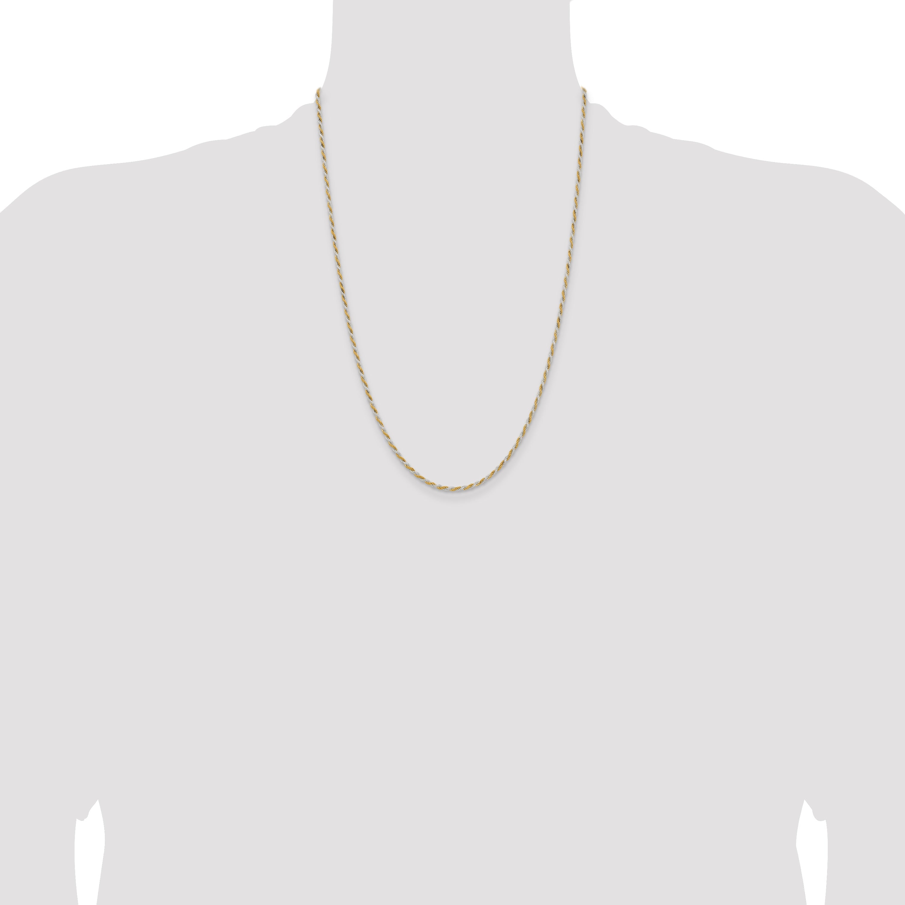 24 Inch Sterling Silver And Vermeil 1.85mm Diamond-Cut Rope Chain Necklace