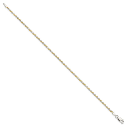 7 Inch Sterling Silver And Vermeil 1.85mm Diamond-cut Rope Chain Bracelet