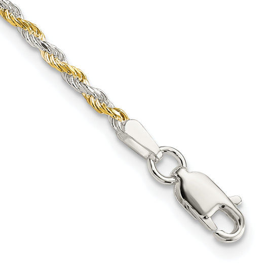 7 Inch Sterling Silver And Vermeil 1.85mm Diamond-cut Rope Chain Bracelet