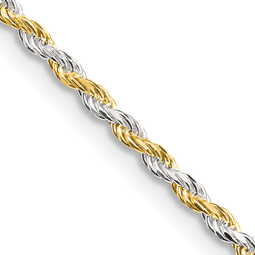 18 Inch Sterling Silver And Vermeil 1.85mm Diamond-Cut Rope Chain Necklace