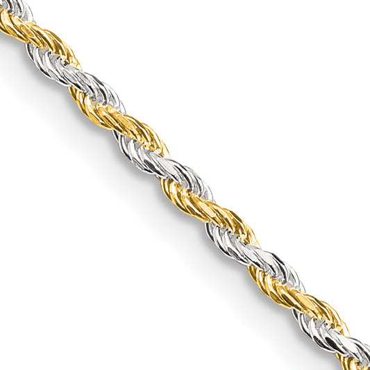 18 Inch Sterling Silver And Vermeil 1.85mm Diamond-Cut Rope Chain Necklace