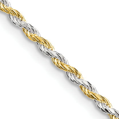 24 Inch Sterling Silver And Vermeil 1.85mm Diamond-Cut Rope Chain Necklace