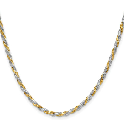 24 Inch Sterling Silver And Vermeil 2.5mm Diamond-Cut Rope Chain Necklace