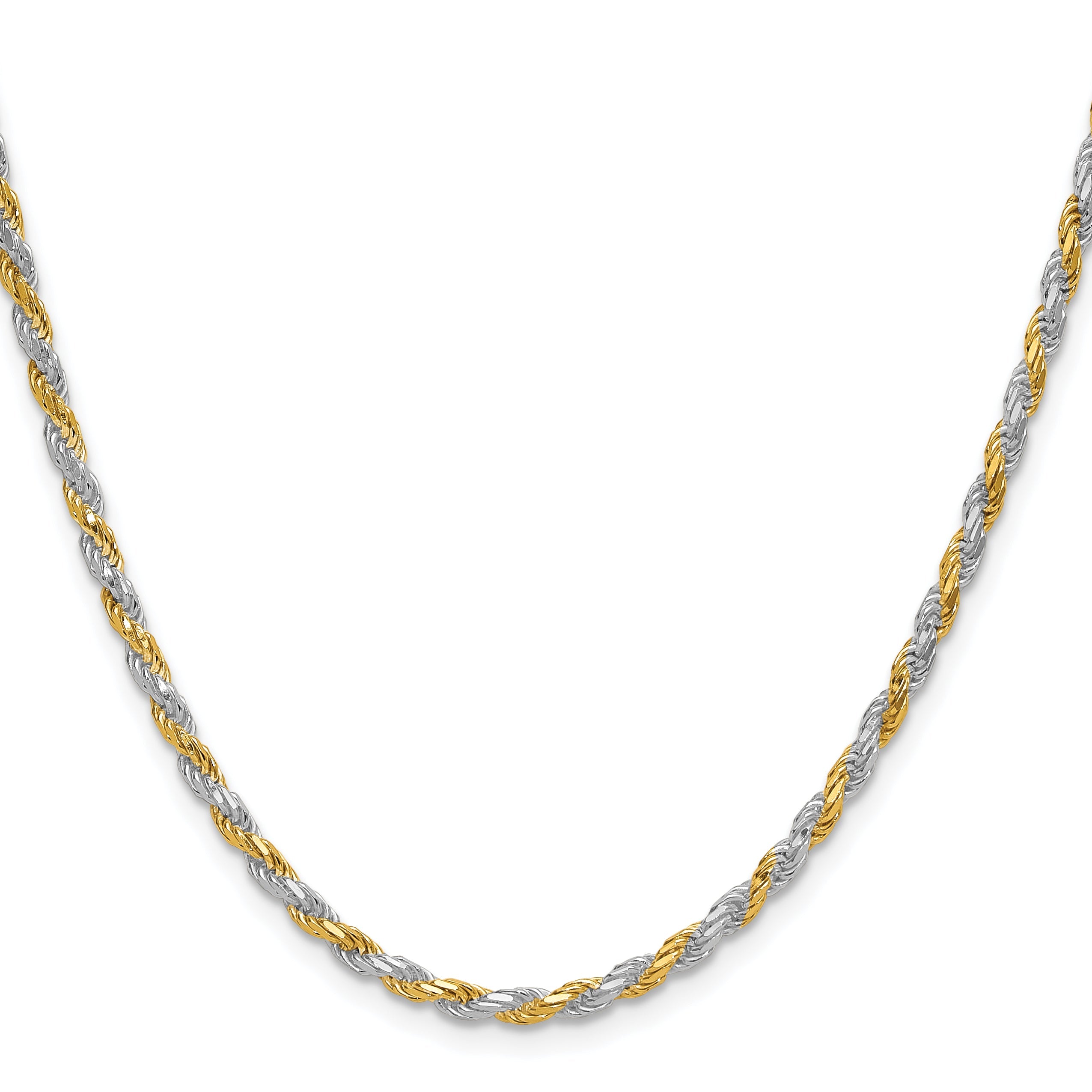 20 Inch Sterling Silver And Vermeil 2.5mm Diamond-Cut Rope Chain Necklace