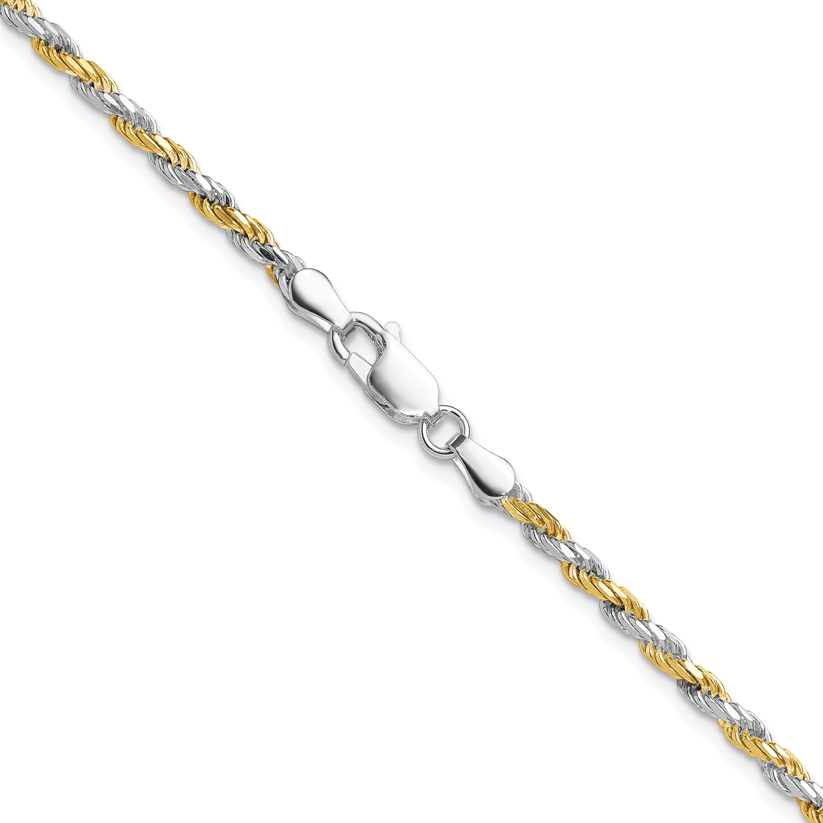 18 Inch Sterling Silver And Vermeil 2.5mm Diamond-Cut Rope Chain Necklace