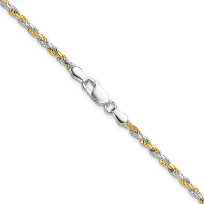 18 Inch Sterling Silver And Vermeil 2.5mm Diamond-Cut Rope Chain Necklace