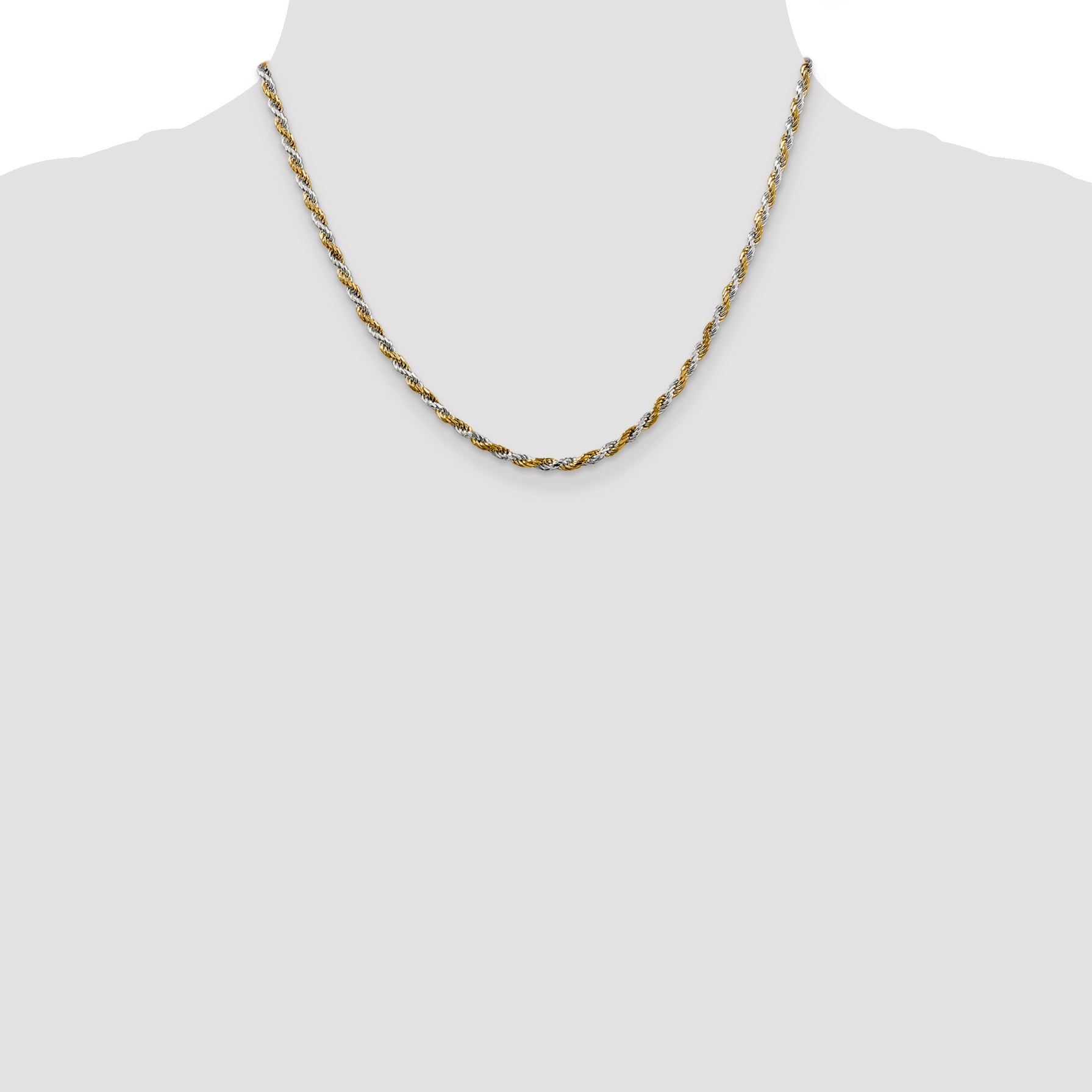 18 Inch Sterling Silver And Vermeil 2.5mm Diamond-Cut Rope Chain Necklace