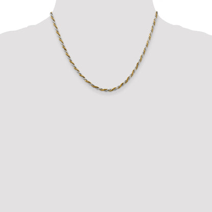 18 Inch Sterling Silver And Vermeil 2.5mm Diamond-Cut Rope Chain Necklace