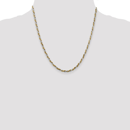 20 Inch Sterling Silver And Vermeil 2.5mm Diamond-Cut Rope Chain Necklace