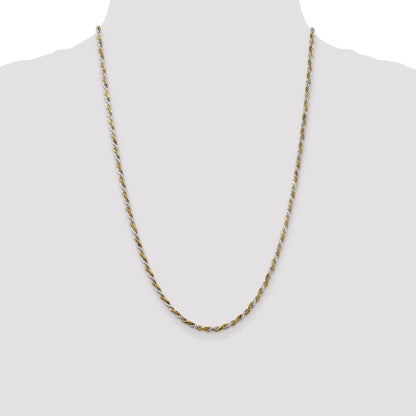 24 Inch Sterling Silver And Vermeil 2.5mm Diamond-Cut Rope Chain Necklace