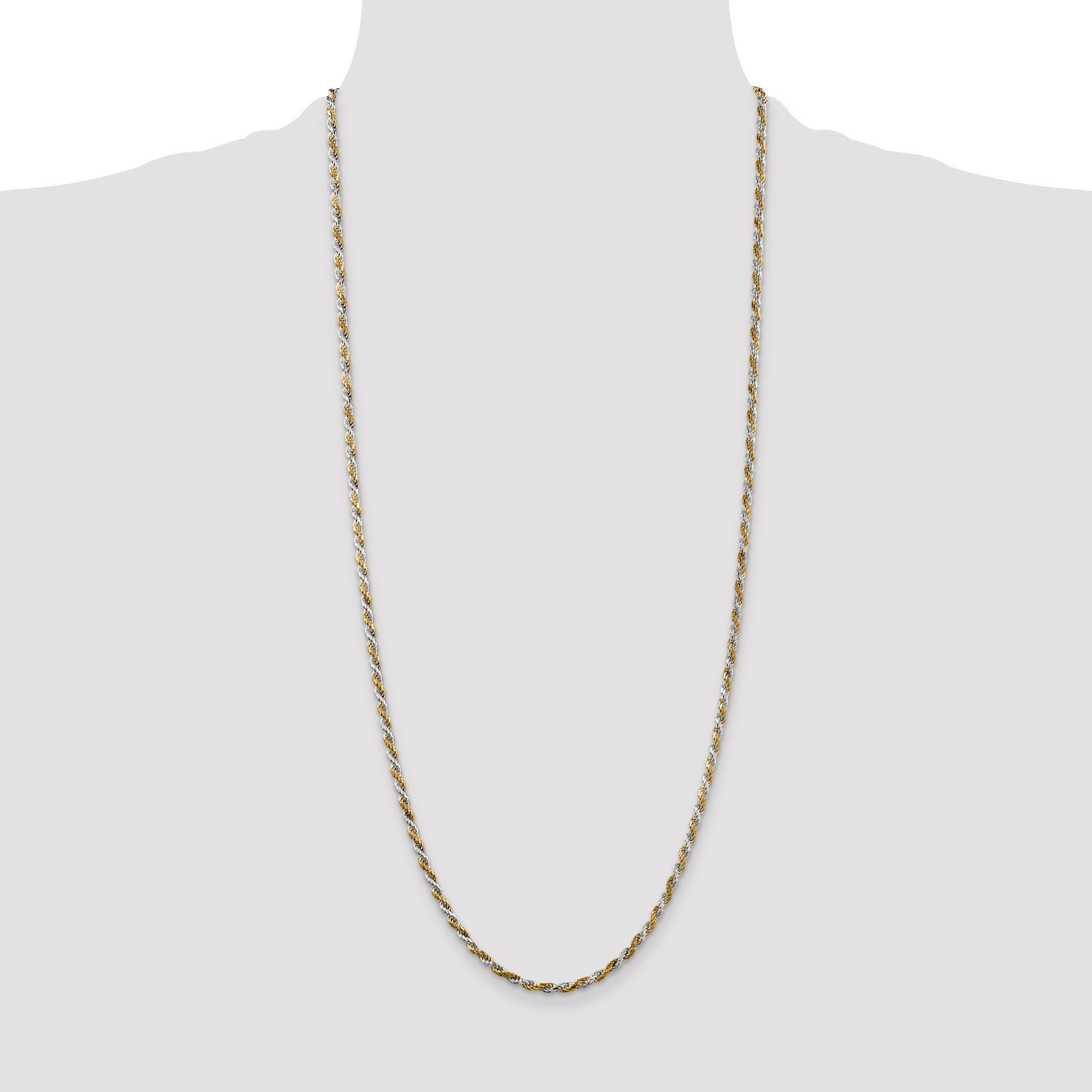 30 Inch Sterling Silver And Vermeil 2.5mm Diamond-Cut Rope Chain Necklace