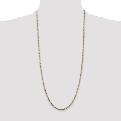 30 Inch Sterling Silver And Vermeil 2.5mm Diamond-Cut Rope Chain Necklace