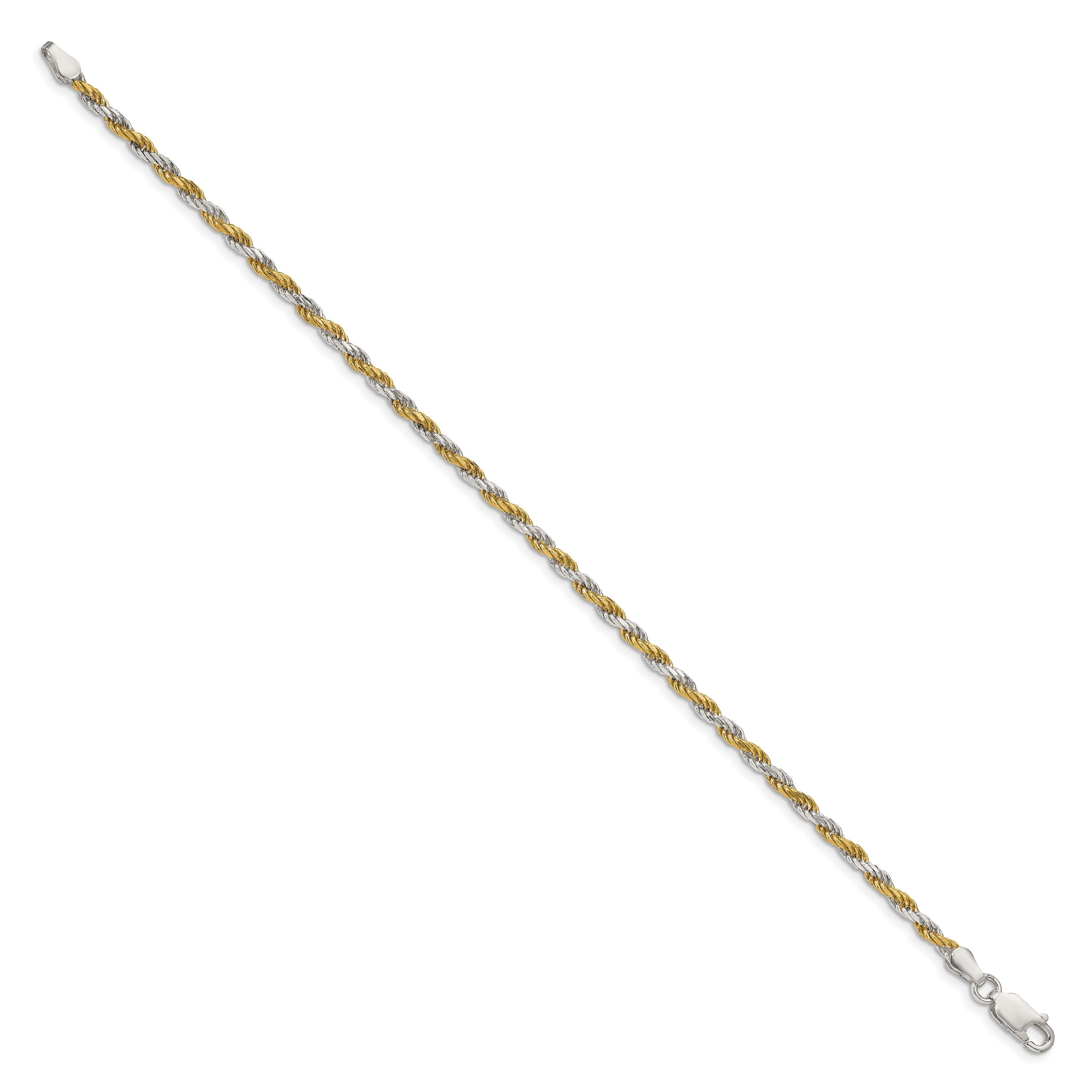 7 Inch Sterling Silver And Vermeil 2.5mm Diamond-cut Rope Chain Bracelet