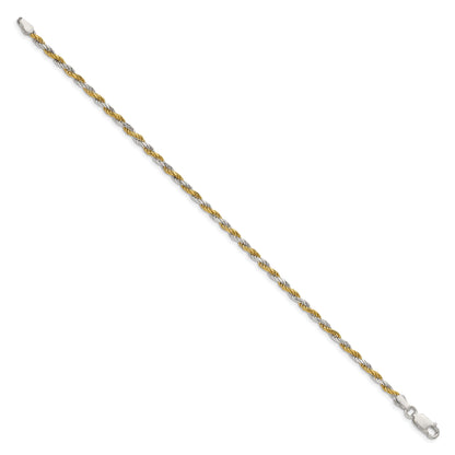 7 Inch Sterling Silver And Vermeil 2.5mm Diamond-cut Rope Chain Bracelet
