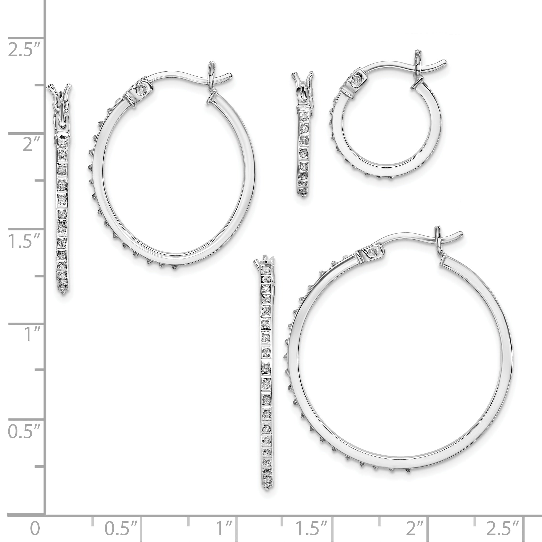 Sterling Silver Diamond Fascination Mystique Platinum-Plated Set Of 3 Oval And Round Hoop Earrings