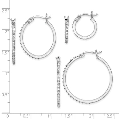 Sterling Silver Diamond Fascination Mystique Platinum-Plated Set Of 3 Oval And Round Hoop Earrings