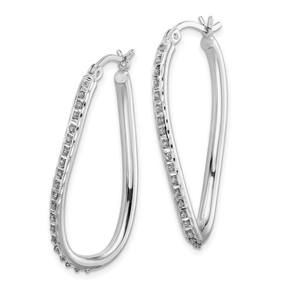 Sterling Silver Diamond Fascination Mystique Platinum-Plated Oval Twist Hoop Earrings