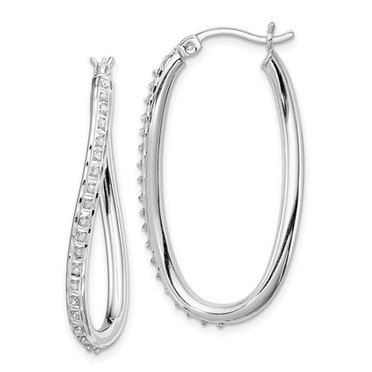 Sterling Silver Diamond Fascination Mystique Platinum-Plated Oval Twist Hoop Earrings