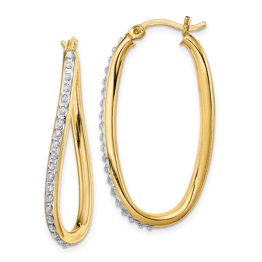 Sterling Silver Diamond Fascination Mystique 18K Gold-Plated Oval Twist Hoop Earrings