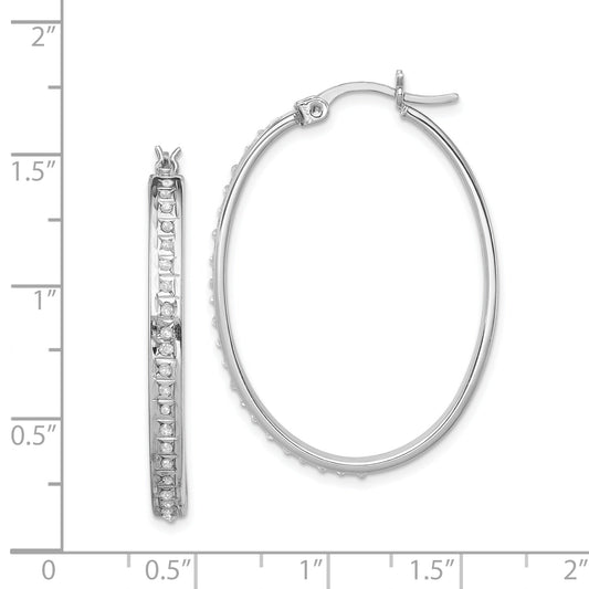 Sterling Silver Diamond Fascination Mystique Platinum-Plated Oval Hoop Earrings