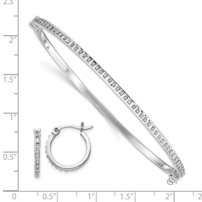 Sterling Silver Diamond Fascination Mystique Platinum-Plated Hoop Earrings And Hinged Bangle Set