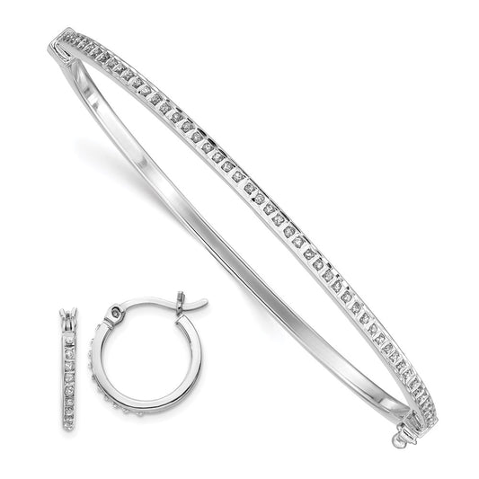 Sterling Silver Diamond Fascination Mystique Platinum-Plated Hoop Earrings And Hinged Bangle Set