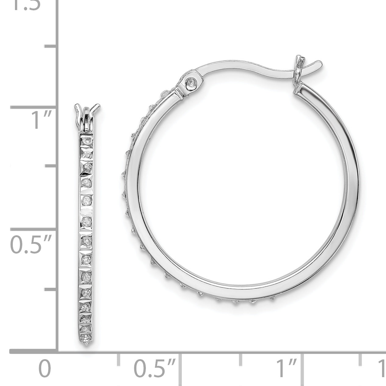 Sterling Silver Diamond Fascination Mystique Platinum-Plated Round Hoop Earrings