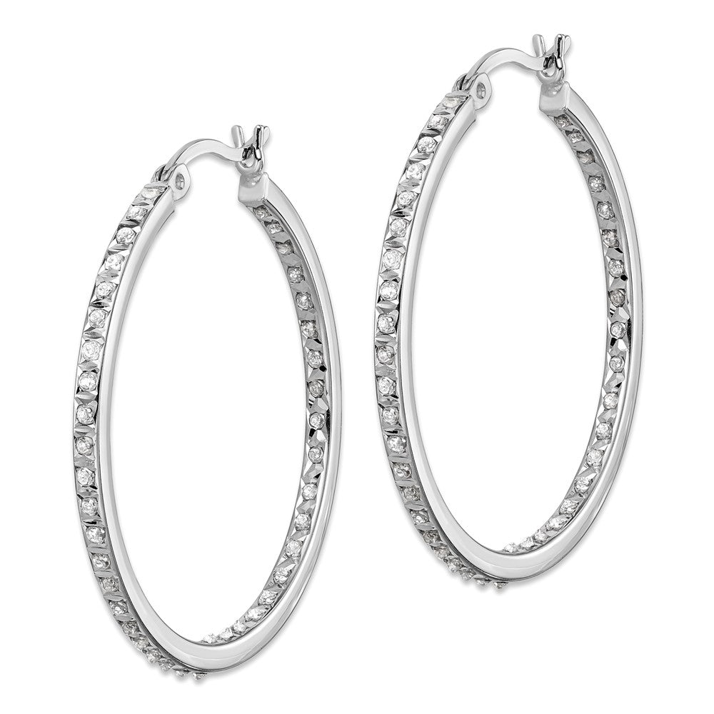 Sterling Silver Diamond Fascination Mystique Platinum-Plated In And Out Round Hoop Earrings