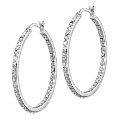 Sterling Silver Diamond Fascination Mystique Platinum-Plated In And Out Round Hoop Earrings