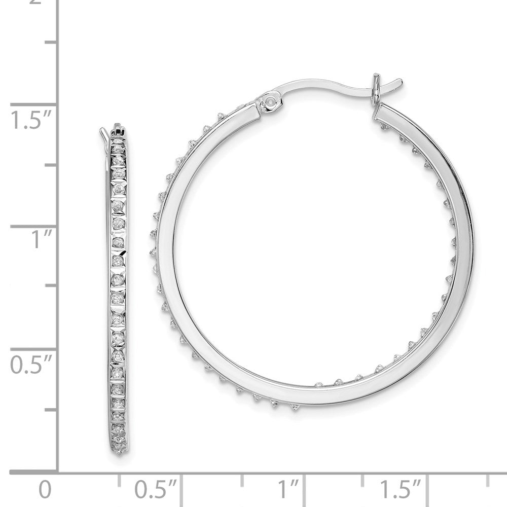 Sterling Silver Diamond Fascination Mystique Platinum-Plated In And Out Round Hoop Earrings