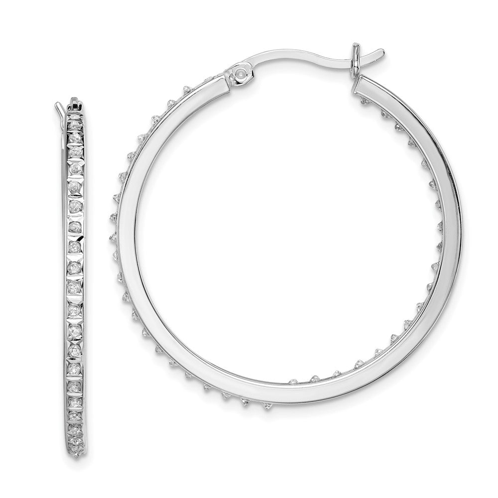 Sterling Silver Diamond Fascination Mystique Platinum-Plated In And Out Round Hoop Earrings