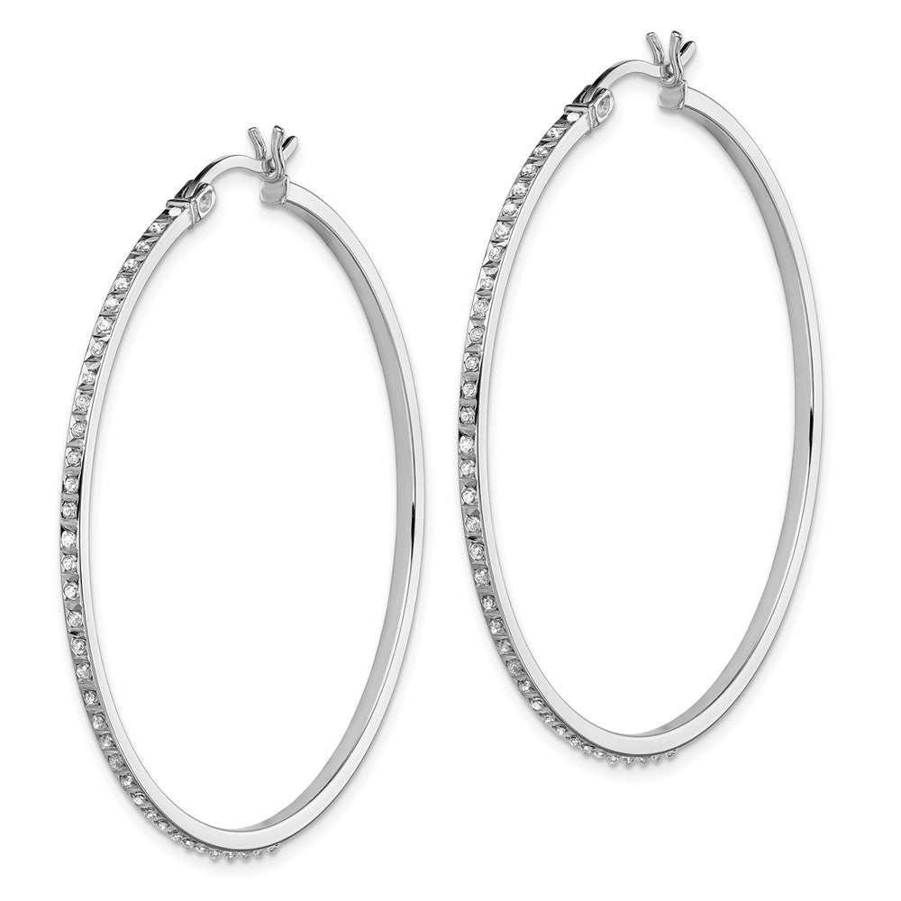 Sterling Silver Diamond Fascination Mystique Platinum-Plated Round Hoop Earrings