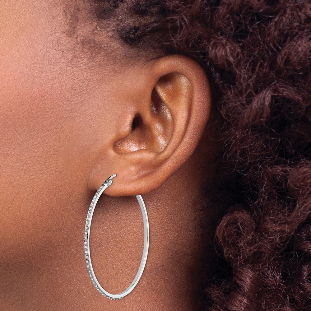 Sterling Silver Diamond Fascination Mystique Platinum-Plated Round Hoop Earrings