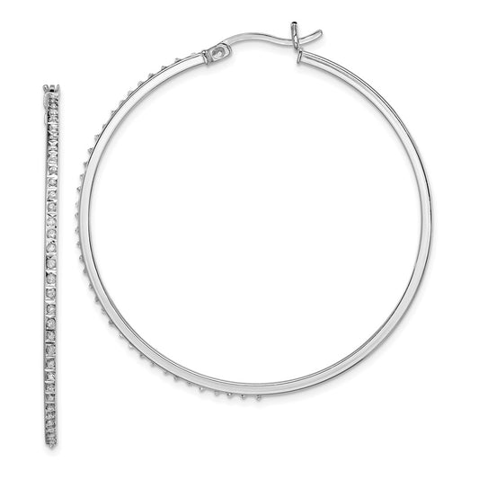 Sterling Silver Diamond Fascination Mystique Platinum-Plated Round Hoop Earrings