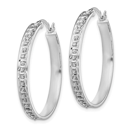 Sterling Silver Diamond Fascination Mystique Platinum-Plated Round Hoop Earrings