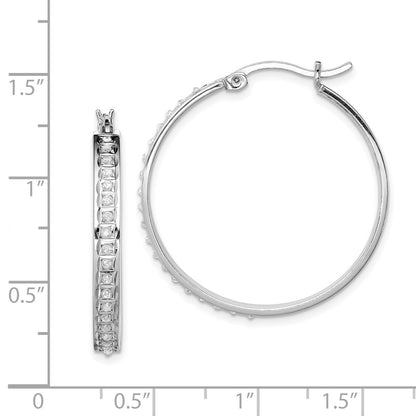 Sterling Silver Diamond Fascination Mystique Platinum-Plated Round Hoop Earrings