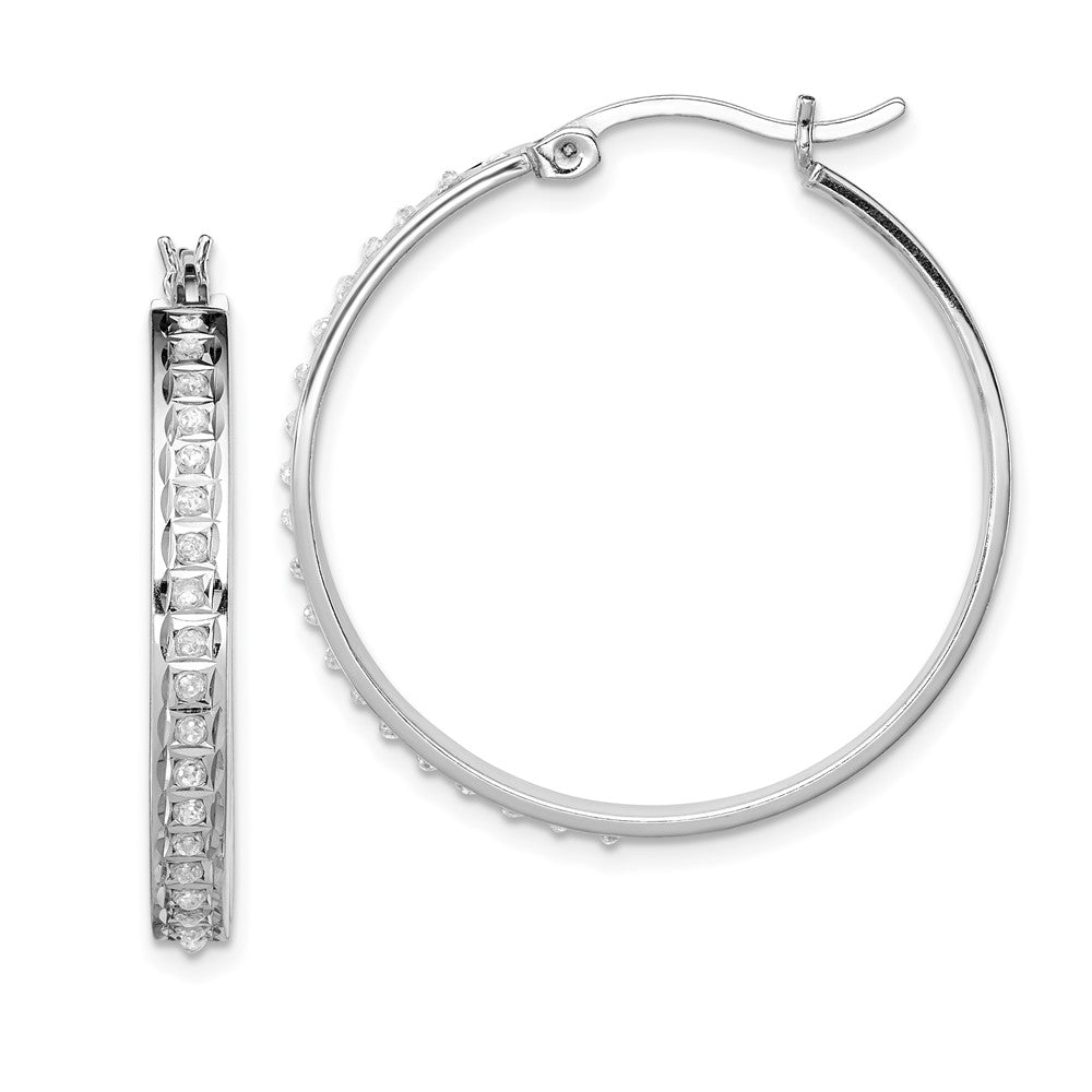 Sterling Silver Diamond Fascination Mystique Platinum-Plated Round Hoop Earrings