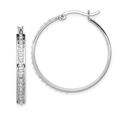 Sterling Silver Diamond Fascination Mystique Platinum-Plated Round Hoop Earrings