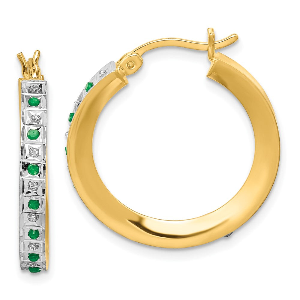 Sterling Silver Diamond Fascination Mystique 18K Gold-Plated And Emerald Round Hoop Earrings