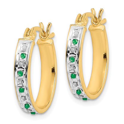 Sterling Silver Diamond Fascination Mystique 18K Gold-Plated And Emerald Oval Hoop Earrings