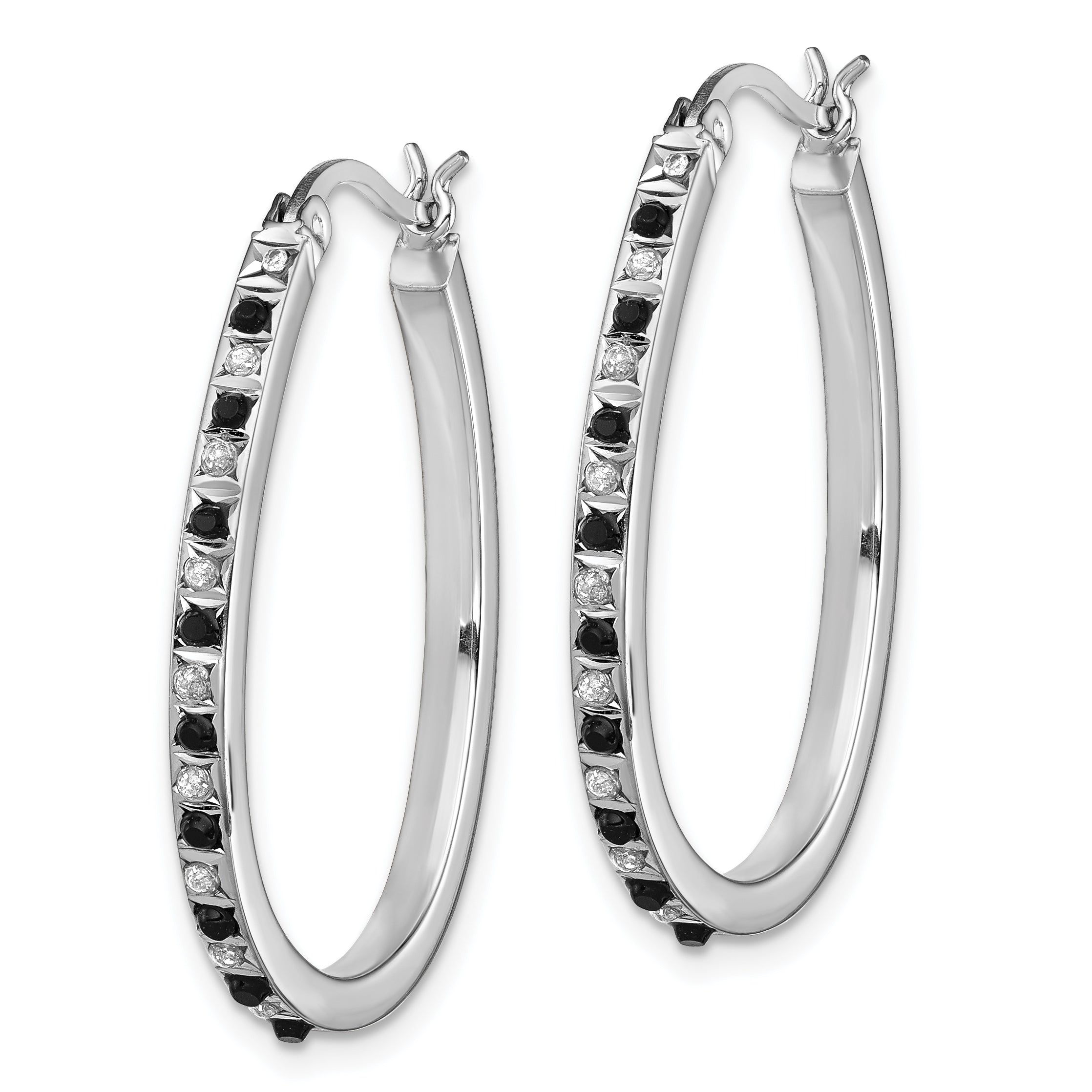 Sterling Silver Diamond Fascination Mystique Platinum-Plated Black And White Hoop Earrings