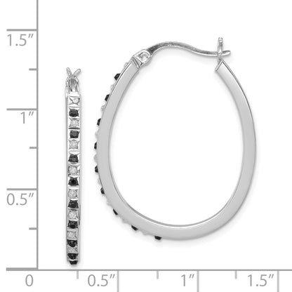 Sterling Silver Diamond Fascination Mystique Platinum-Plated Black And White Hoop Earrings