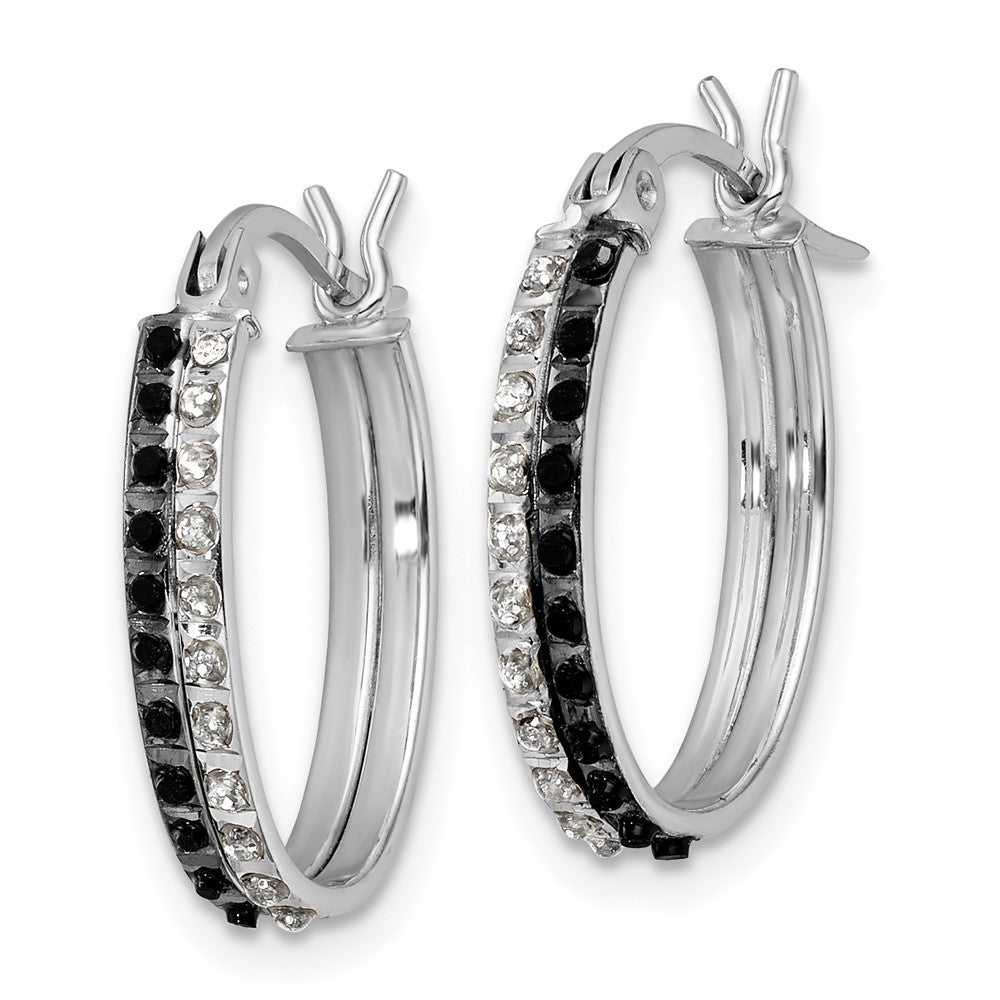 Sterling Silver Diamond Fascination Mystique Platinum-Plated Black And White Oval Hoop Earrings