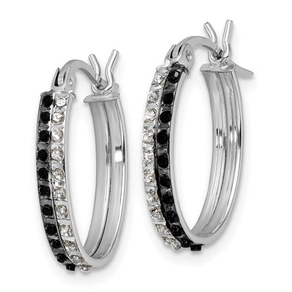 Sterling Silver Diamond Fascination Mystique Platinum-Plated Black And White Oval Hoop Earrings