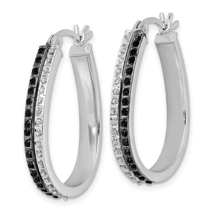 Sterling Silver Diamond Fascination Mystique Platinum-Plated Black And White Hoop Earrings