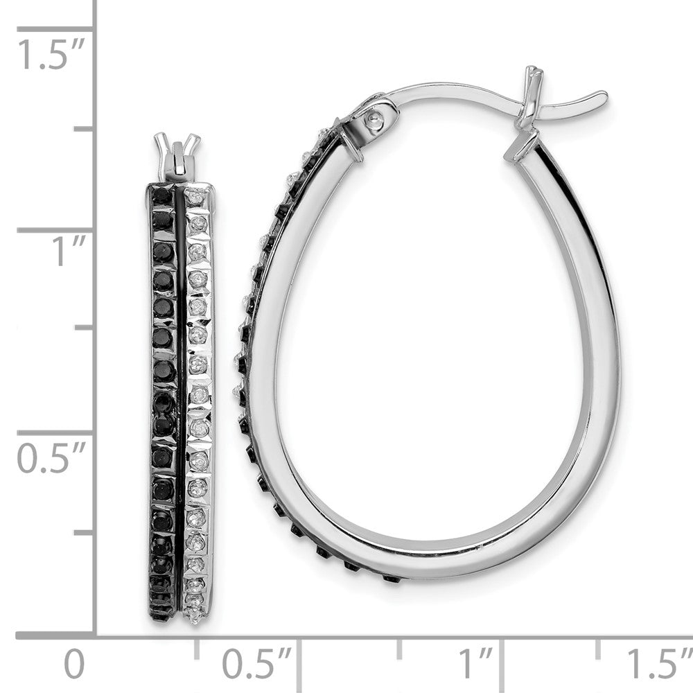 Sterling Silver Diamond Fascination Mystique Platinum-Plated Black And White Hoop Earrings